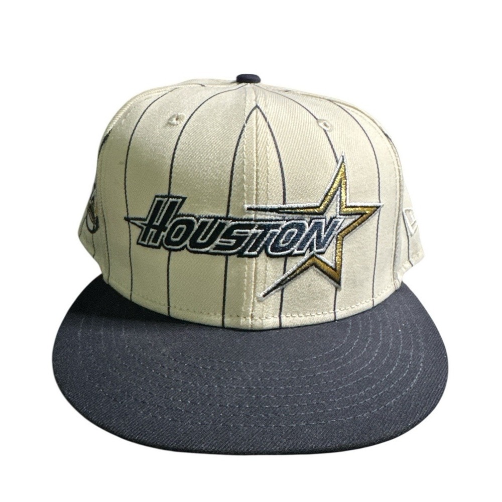 Houston Astros New Era 59Fifty Hat White Pinstripe Side Patch Cap | Size 8